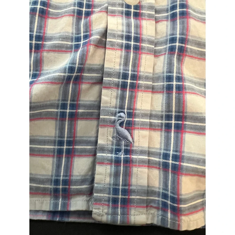 TailorByrd Collection Mens Large Blue Pink Plaid Button Down Flamingo Shirt